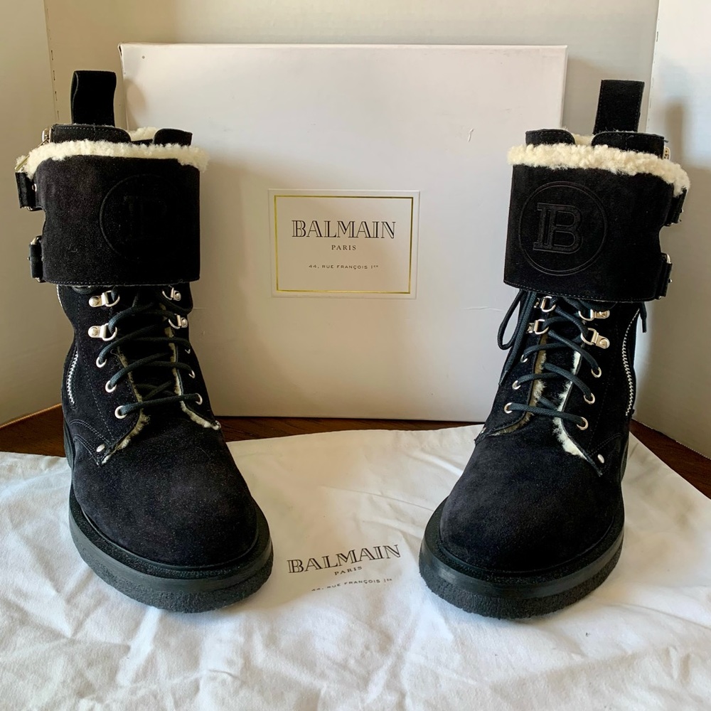 Balmain Ranger Black Suede & Shearling Boots in brand new/never worn condition!
